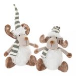 Cream Fabric Sitting Deer With Hat Up 24X14X31CM Each