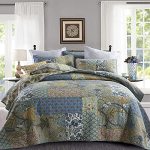 Yvooxny Quilt Set Queen Bedspread Reversible Green Farmhouse Garden Coverlet Real Patchwork Quilt Set For All Seasons Bohemian F