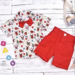Christmas Striped Shirt With Red Short And Bowtie