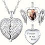 Angel Wing Heart Photo Locket Pendant Necklace Personalized Custom Engraving - Elegant Simple Style No-plating Alloy Jewelry For Mother's Day Gifting Banquets - Unisex