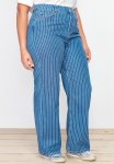 Plus Striped Wide Cut Jeans - Dark Blue