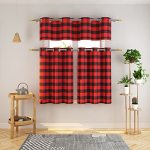 Natus Weaver 3 PC Cotton Classic Country Farmhouse Kitchen Window Curtain Grommet Top -red & Black Buffalo Check Tier & Valance