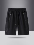 Men's Solid Quick Drying Shorts With Zipped Pocket Casual Slightly Stretch Elastic Waist Drawstring Shorts For Summer Gym Workou
