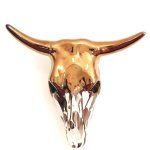 Ceramic Cow Skull Large - Bisque With Bronze Drip Stain