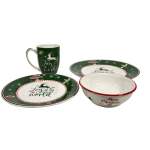 SET 4 Dinner Set- Green With Reindeer