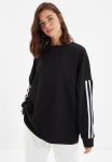 Striped Long Oversized Thin Sweatshirt - Black