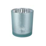 Candle Holder Glass 7.1X7.8CM Blue With Reindeer