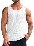 Runcati Men's Workout Tank Tops Sleeveless Ribbed Knit T Shirt Muscle Gym Fitness Tee White