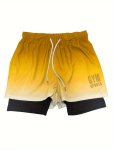 2-IN-1 Double Layer Shorts With Inner Zipper Pocket Men's Fashion Gradient Stretch Sports Shorts For Summer Gym Workout Training
