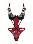 Women's Sexy One-piece Teddy Lingerie Stitching Lace Detail Sultry Strappy Design Boudoir Intimate Wear