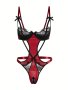 Women's Sexy One-Piece Teddy Lingerie Stitching Lace Detail Sultry Strappy Design Boudoir Intimate Wear