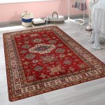 Bohemian Chic Red Area Rug - Vintage-inspired Anti-fatigue Soft & Absorbent Machine-washable Non-slip For Living Room Bedroom Ki
