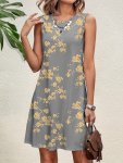 Floral Print Crew Neck Tank Dress Elegant Sleeveless Dress For Spring & Summer Women's Clothing