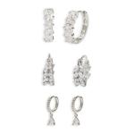 3-PACK Diamante Huggie Hoop Earrings