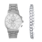 Gents Watch Set 43MM Case Silver Metal With Metal Rope Bracelet