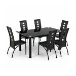 Modern Glass Dining Set 1+6 Black MW37
