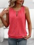 Hollow Out Crew Neck Tank Top Stylish Sleeveless Solid Color Tank Top For Spring & Summer Women's Clothing