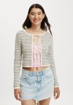 Cotton On Essential Triple Tie Crew Cardigan - Ink Navy & Coconut Stripe