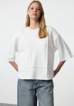 3 4 Quarter Sleeve Relaxed Pattern Knitted T-Shirt - Ecru