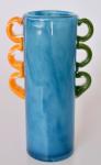 Blue Glass Vase Orange & Green Handles 27.5X15X10CM