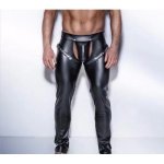 Sexy Men Faux Leather Open Crotch Erotic Latex Pants Pvc Night Club Men Straps Trousers