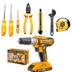 Ingco - Lithium-ion Cordless Drill 20V & Hand Tool Set - 7 Piece - Combo
