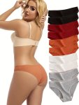 5 10PCS Solid Seamless Ribbed Briefs Simple Comfy Breathable Stretchy Intimates Panties Women's Lingerie & Underwear