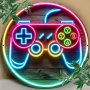 One Pcs Game Controller Neon Pattern Design Flat Print Metal Sign Circular Iron Hanging Picture Non-appliances 20.32X20.32 Cm Wall Decoration Bar Cafe Club Kitchen