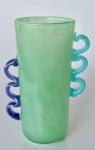 Green Glass Vase Purple & Blue Handles 30X19X14CM