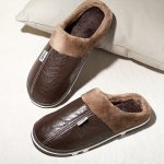 Men's Soft Plush Cozy House Slippers Anti-skid Slip-on Shoes With Fuzzy Lining For Indoor Walking Autumn And Winter