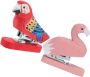 Wooden Animal Shaped Stapler Set 2PCS Flamingo And Parrot Hand Carved MINI