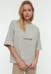 Slogan Embroidered Relaxed Crew Neck T-Shirt - Grey