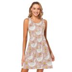 Alaza Cute Goose With Flower Floral Women's Summer Dress Sun Dress Sleeveless With Pockets XXL
