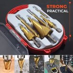 6PCS High-speed Reaming Pagoda Sawtooth Set - Titanium Plating Drill Bit Set With Box Multiple Hole Stepped Up Bits For Sheet Me