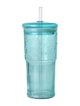 650ML Blue Glass Tumbler With Straw - None Assorted