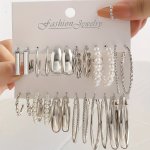12PAIRS White Faux Pearl Circle Hoop Earrings
