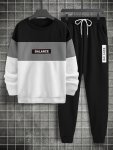 Color Block Men's 2PCS Outfits Casual Crew Neck Long Sleeve Pullover Sweatshirt And Drawstring Sweatpants Joggers Set For Spring
