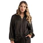 Lurex Neckline Silky Jacket - Bitter Choc L xl