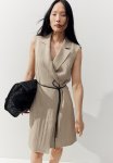 Tie-belt Blazer Dress - Beige