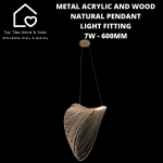 Metal Acrylic And Wood Natural Pendant Light Fitting - 7W - 600MM