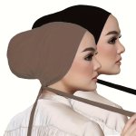 2PCS SET Elastic Undercap Casual Inner Hijab Hat Lace Up Head Scarf Breathable Head Wraps Ramadan Turban For Women