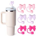 6PCS Bow Straw Toppers Cute Straws Covers For Stanley 30&40 Oz Tumbler With Handle 10MM Dust-proof Drinking Straw Dispensers Str