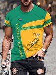 South Africa Champion Sports T-Shirt For Men - Casual Crew Neck Polyester Knit Fabric With Slight Stretch Flag And Gazelle Print