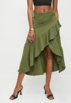 Khaki Flounce Double Breasted Midi Skirt - Khaki