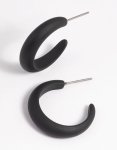 Matte Black Coated Metal Huggie Hoop Earrings