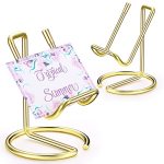 2 Pieces Metal Business Card Holder For Desk Cell Phone Stand Elegant Line Business Card Display Holder Stand Office Desktop Id