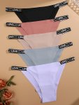 5 Pcs Simple Letter Tape Thongs Soft & Comfy Low Waist Seamless V-strings Women's Lingerie & Underwear
