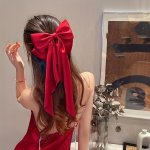 1PC Large Silky Hair Bows For Women With Long Ribbon Hair Barrettes Bowknot Hair Clips Merry Christmas holiday Gifts