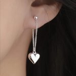 Silvery Glossy Heart Long Dangle Earrings Elegant Simple Style Alloy Jewelry Valentine's Day Gift