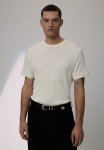 Regular Fit Pointelle-knit T-Shirt - Cream